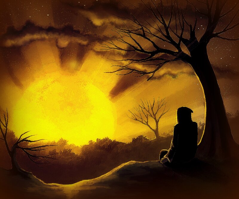 Silhouette of Person Sitting — Yellow, Dramatic