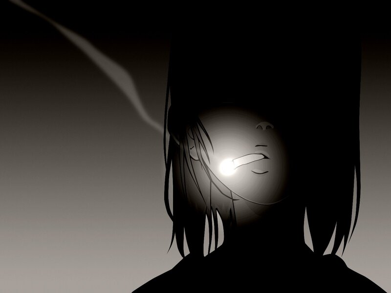 Silhouette of Person Smoking — Black, Dramatic, Night, Digital Art