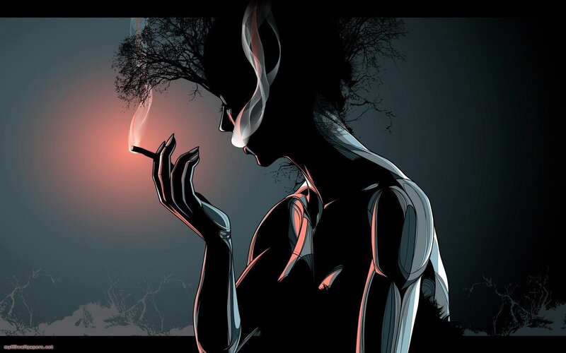 Silhouette of Person Smoking — Black, Dramatic, Night
