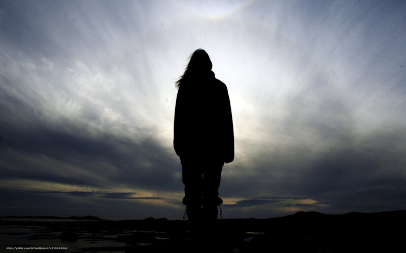 Silhouette of Person Standing — Black, Dramatic, Sunset, Photograph