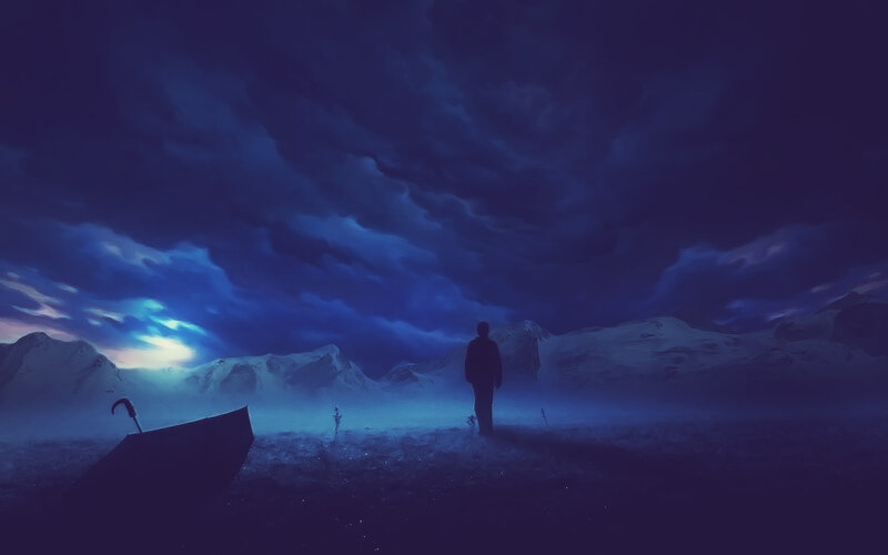 Silhouette of Person Standing — Blue, Dramatic, Night