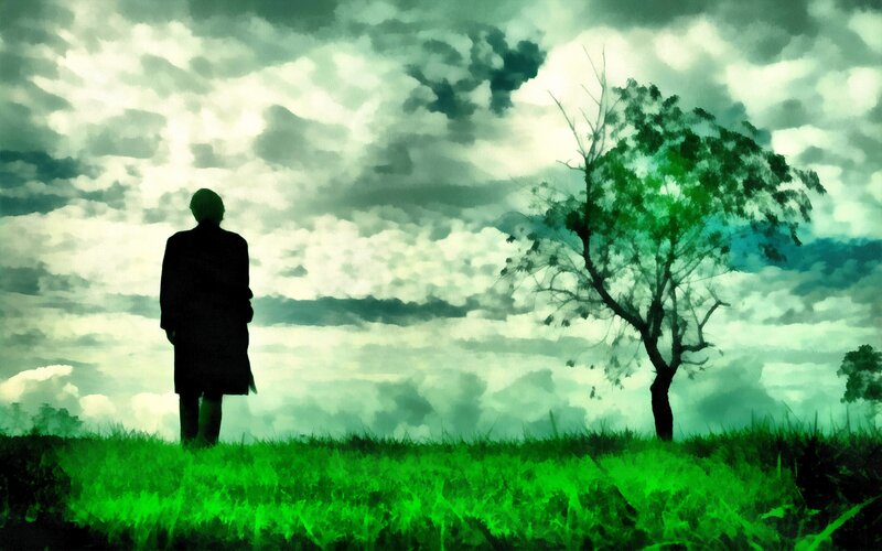 Silhouette of Person Standing — Green, Dramatic