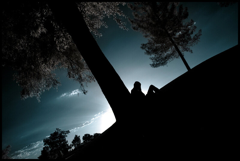 Silhouette of Person under Tree — Black, Dramatic