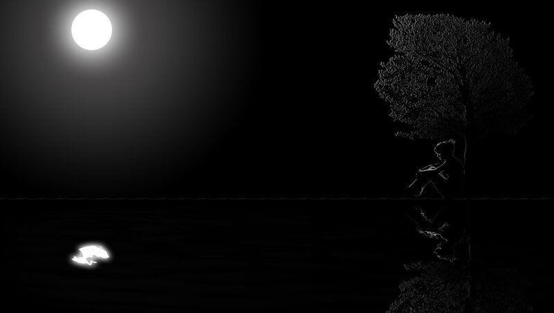 Silhouette of Person under Tree — Black