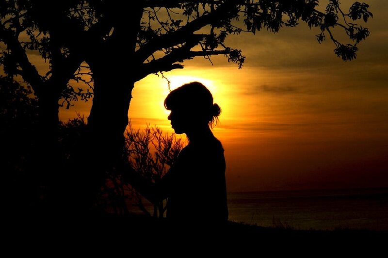 Silhouette of Person under Tree — Orange