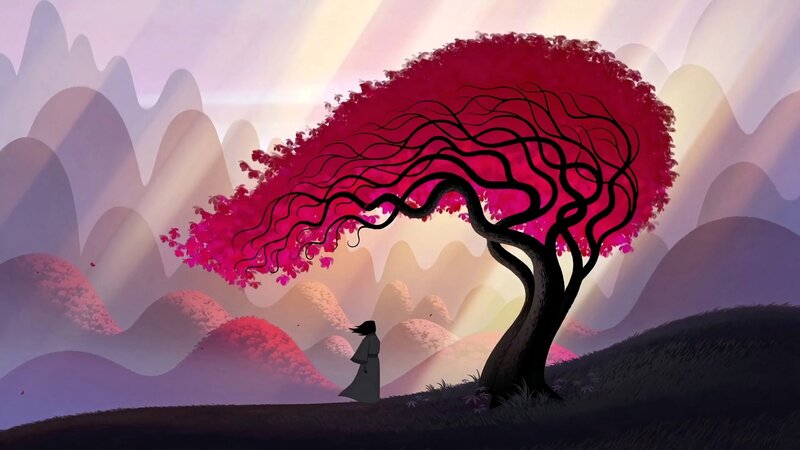 Silhouette of Person under Tree — Red