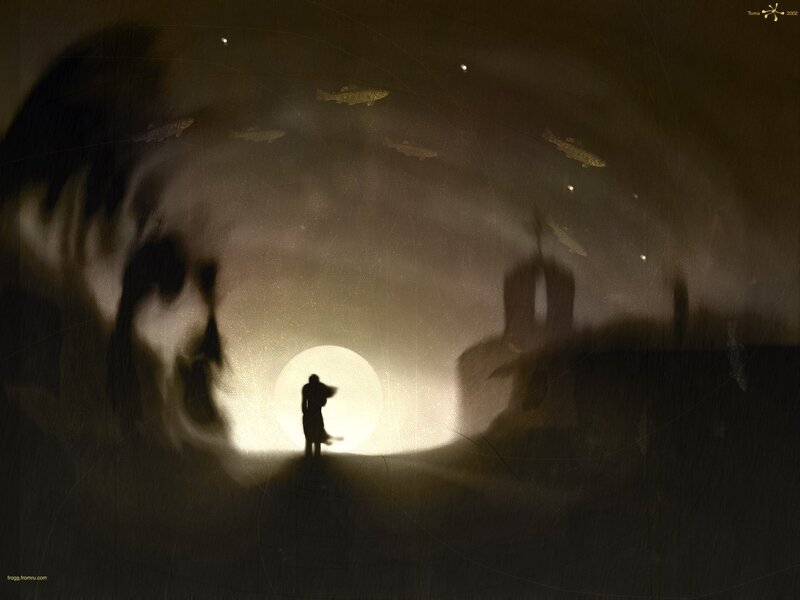 Silhouette of Person Walking — Black, Dramatic, Night, Digital Art, Moon