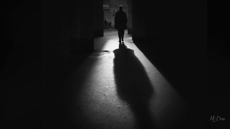 Silhouette of Person Walking — Black, Dramatic, Night, Photograph, Shadow