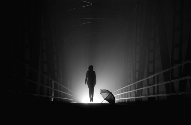 Silhouette of Person Walking — Black, Dramatic, Night