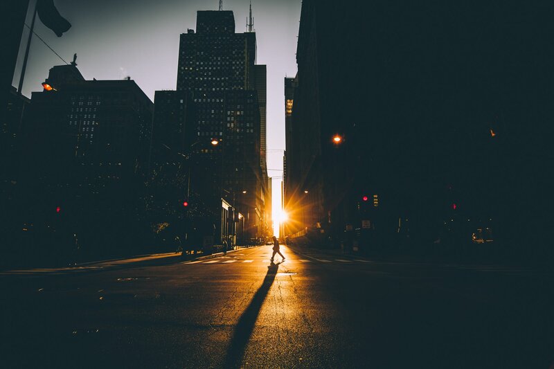 Silhouette of Person Walking — Black, Dramatic, Sunset, Photograph