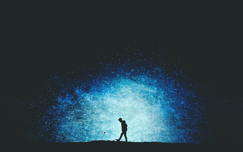Silhouette of Person Walking — Blue, Dramatic, Night