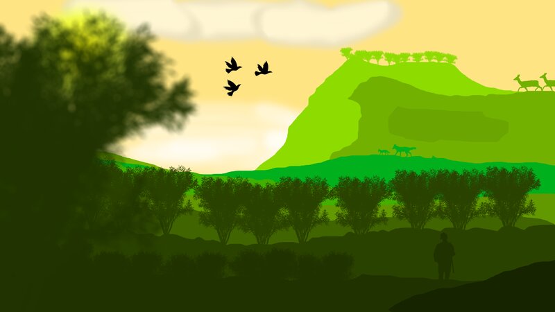 Silhouette of Person Walking — Green, Serene, Sunset