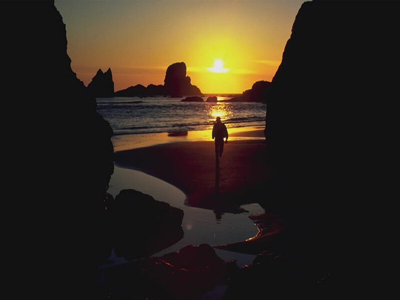 Silhouette of Person Walking — Orange