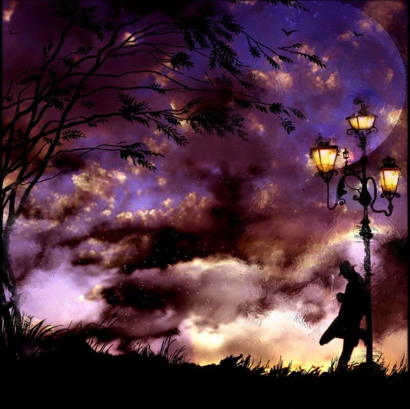 Silhouette of Person Walking — Purple, Dramatic, Night