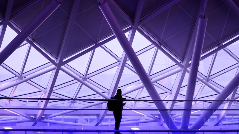Silhouette of Person Walking — Purple, Dramatic, Photograph