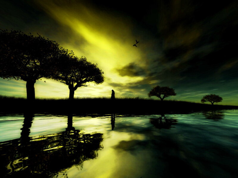 Silhouette of Person Walking — Yellow, Dramatic