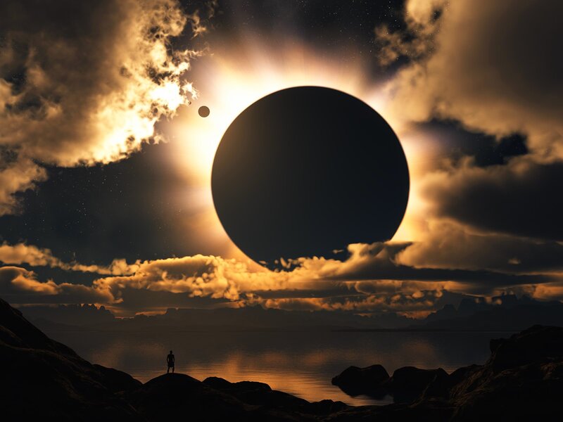 Silhouette of Person Watching Eclipse — Black
