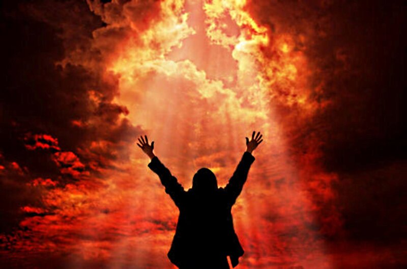 Silhouette of Person with Arms Raised — Red