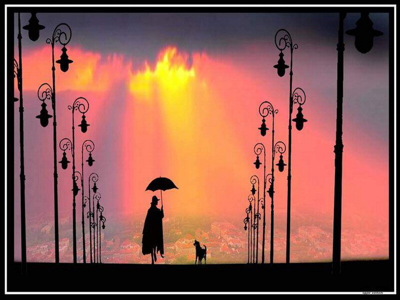 Silhouette of Person with Dog — Orange