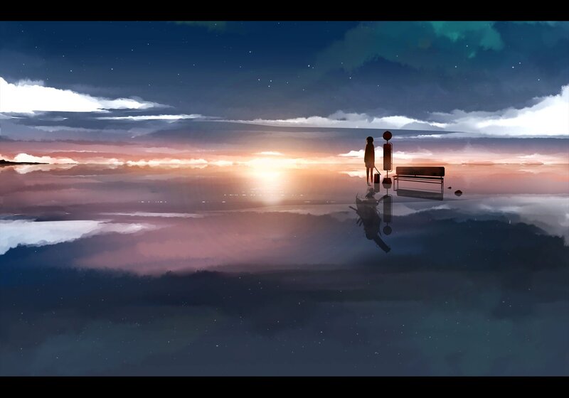 Silhouette of Person with Luggage — Blue, Serene