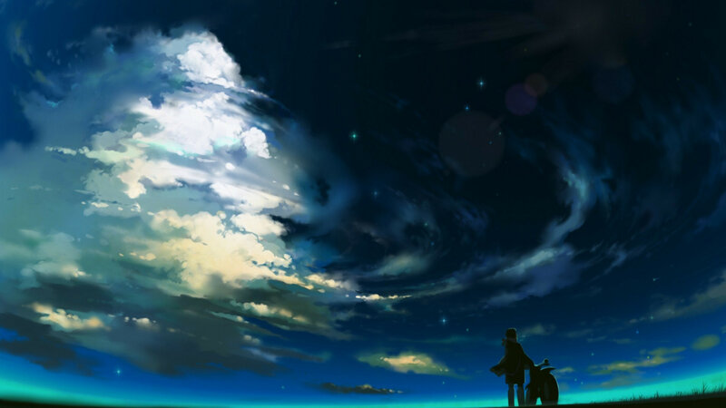 Silhouette of Person with Motorcycle — Blue, Dramatic