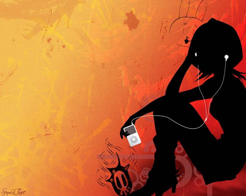 silhouette of person with music player