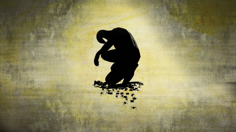 Silhouette of Person with Spiders