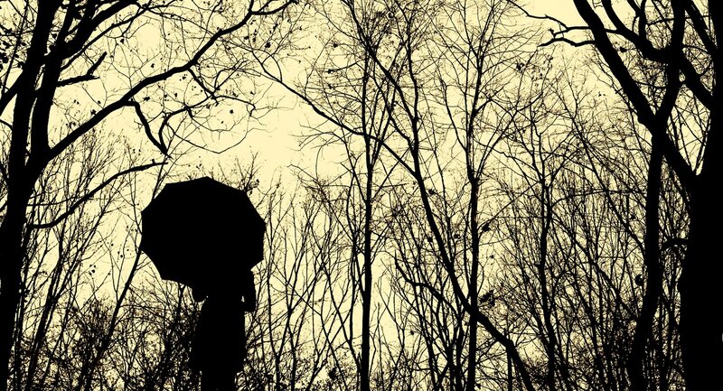 Silhouette of Person with Umbrella — Black, Somber
