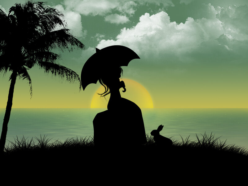 Silhouette of Person with Umbrella — Green, Serene