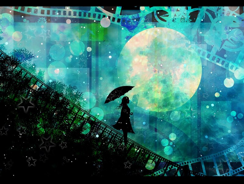 Silhouette of Person with Umbrella — Teal