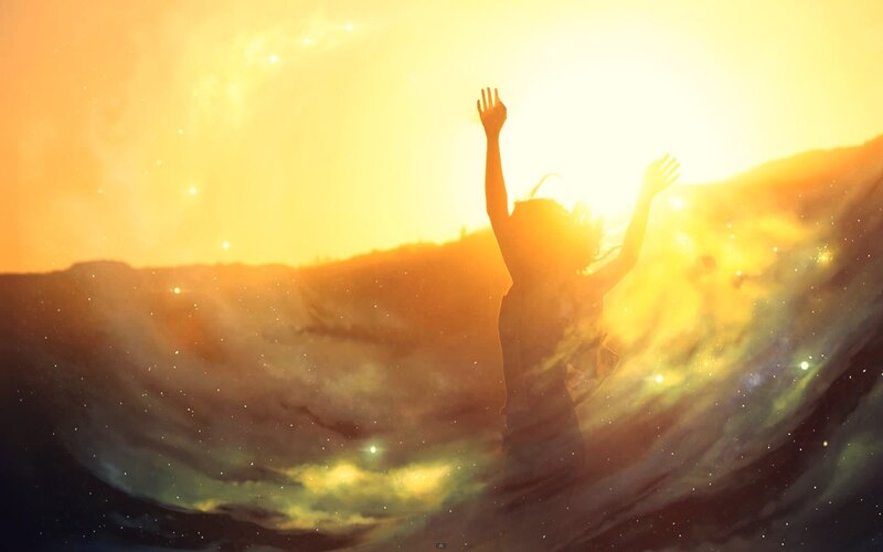 Silhouette of Person — Yellow, Dramatic, Sunset, Digital Art