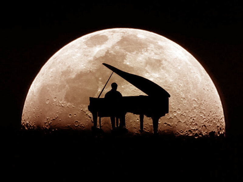 Silhouette of Pianist — Black, Dramatic