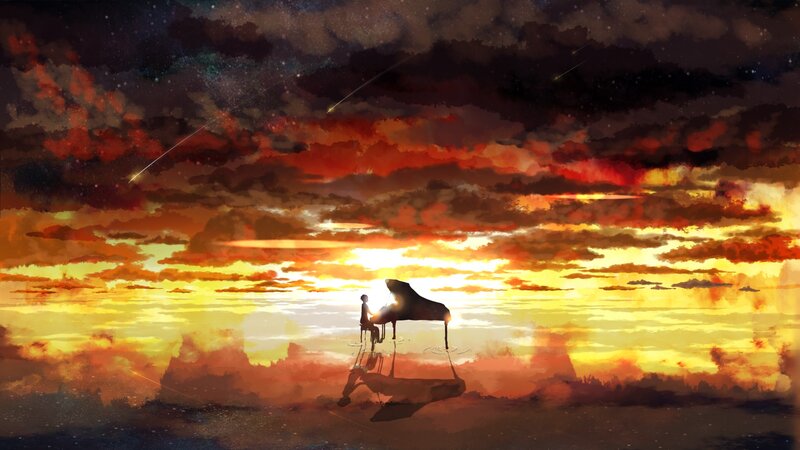 Silhouette of Pianist — Orange