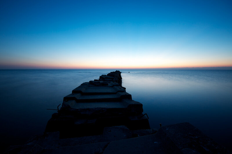 Silhouette of Pier at Dusk — Blue