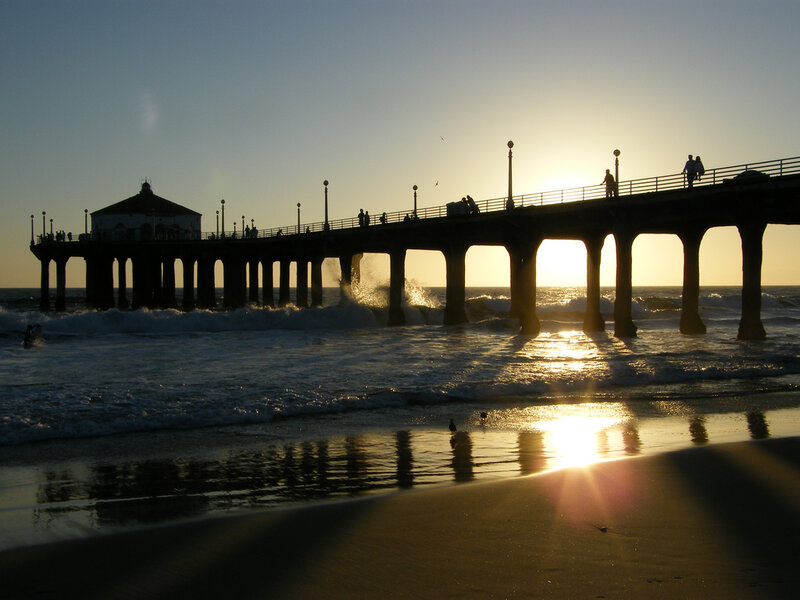 Silhouette of Pier at Sunset — Blue