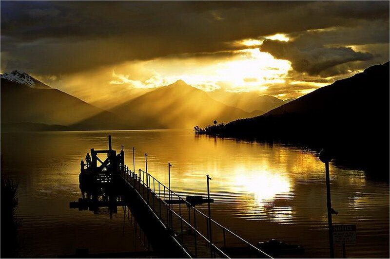 Silhouette of Pier at Sunset — Gold