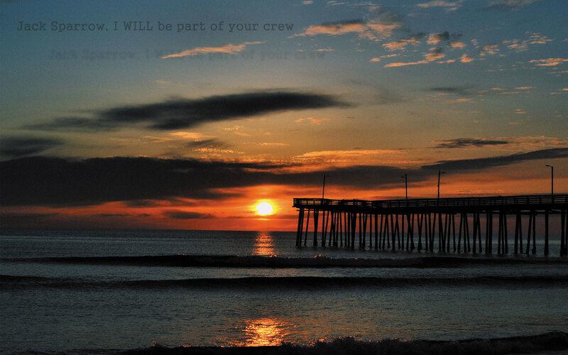 Silhouette of Pier at Sunset — Orange, Dramatic, Photograph, Sun, Ocean