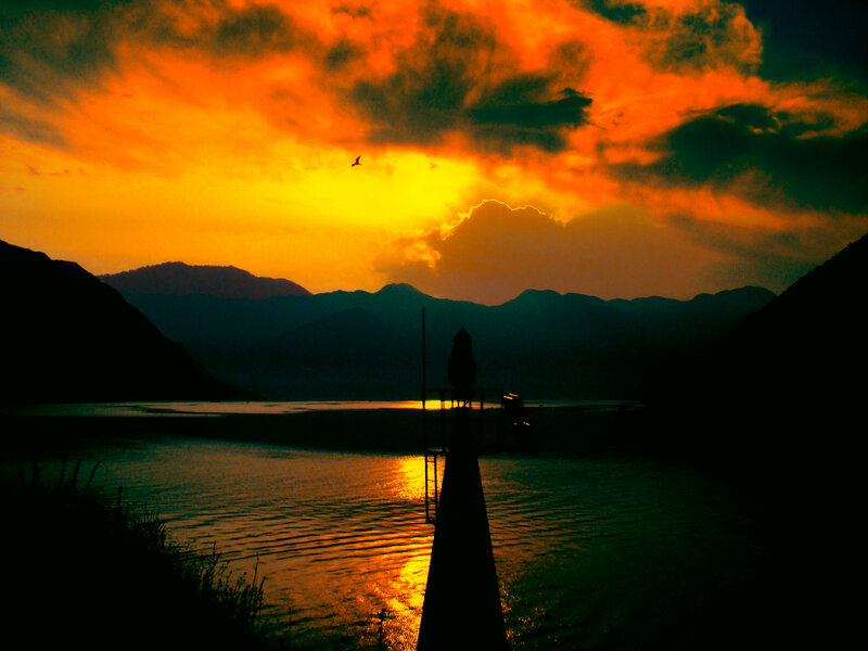 Silhouette of Pier at Sunset — Orange, Dramatic