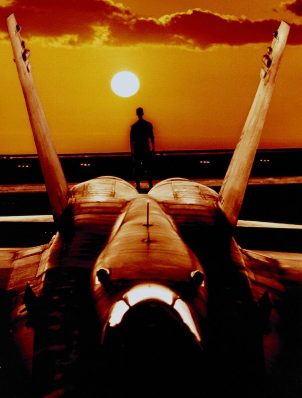 Silhouette of pilot at sunset