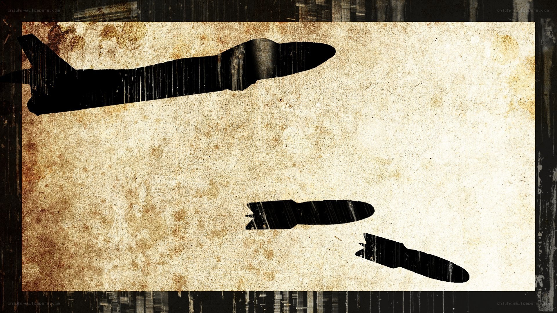 silhouette of plane dropping bombs