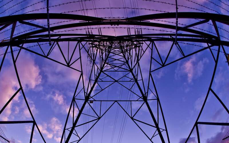 silhouette of power lines at dusk