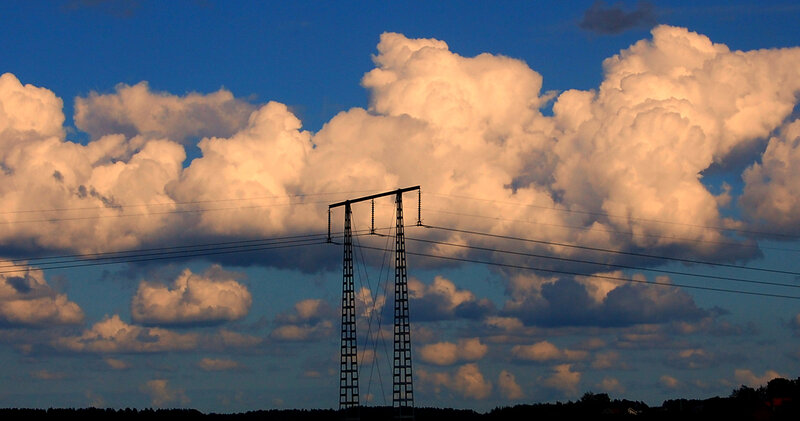 Silhouette of Power Lines — Blue, Dramatic