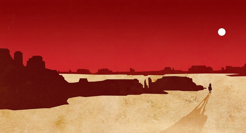 Silhouette of rider at sunset
