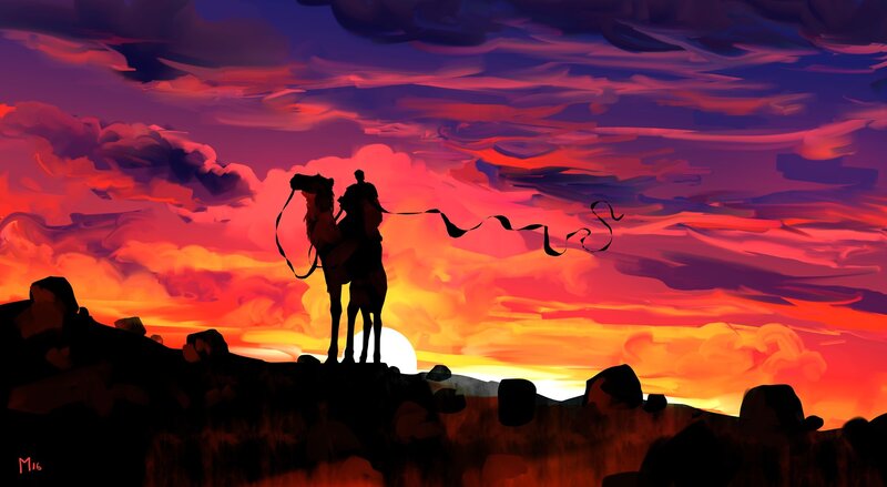Silhouette of Rider on Camel — Red