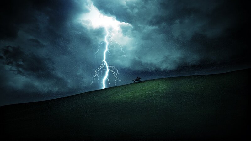 Silhouette of Rider on Hill — Dark Blue, Dramatic