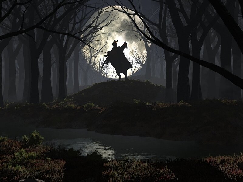 Silhouette of Rider on Horse — Black, Dark, Night