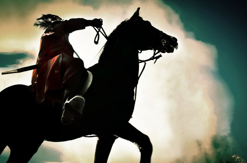 Silhouette of Rider on Horse — Black, Dramatic, Sunset