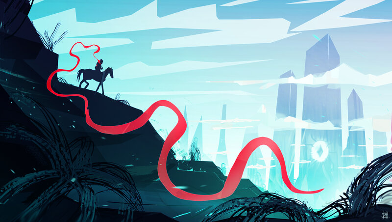 Silhouette of Rider on Horse — Blue, Dramatic, Digital Art