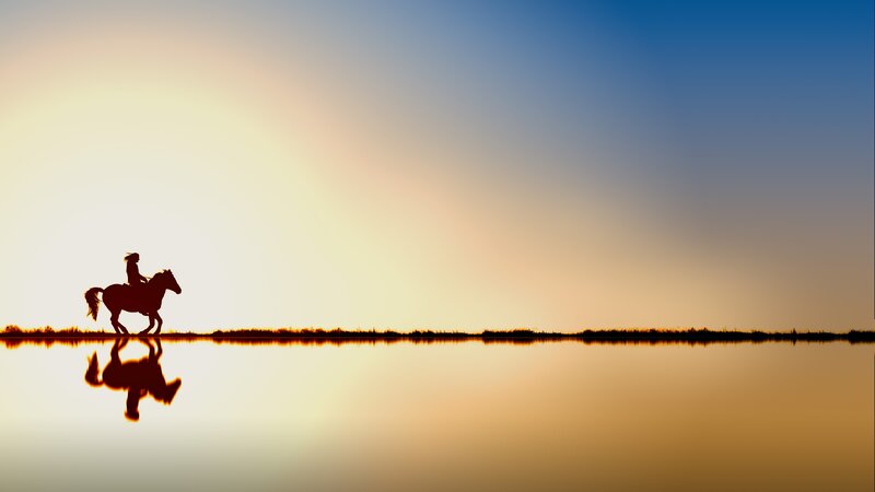 Silhouette of Rider on Horse — Blue, Serene