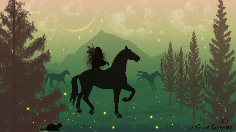 Silhouette of Rider on Horse — Green